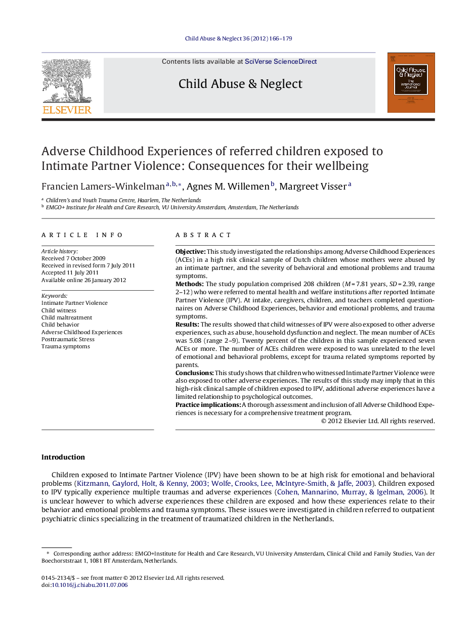 Adverse Childhood Experiences of referred children exposed to Intimate Partner Violence: Consequences for their wellbeing