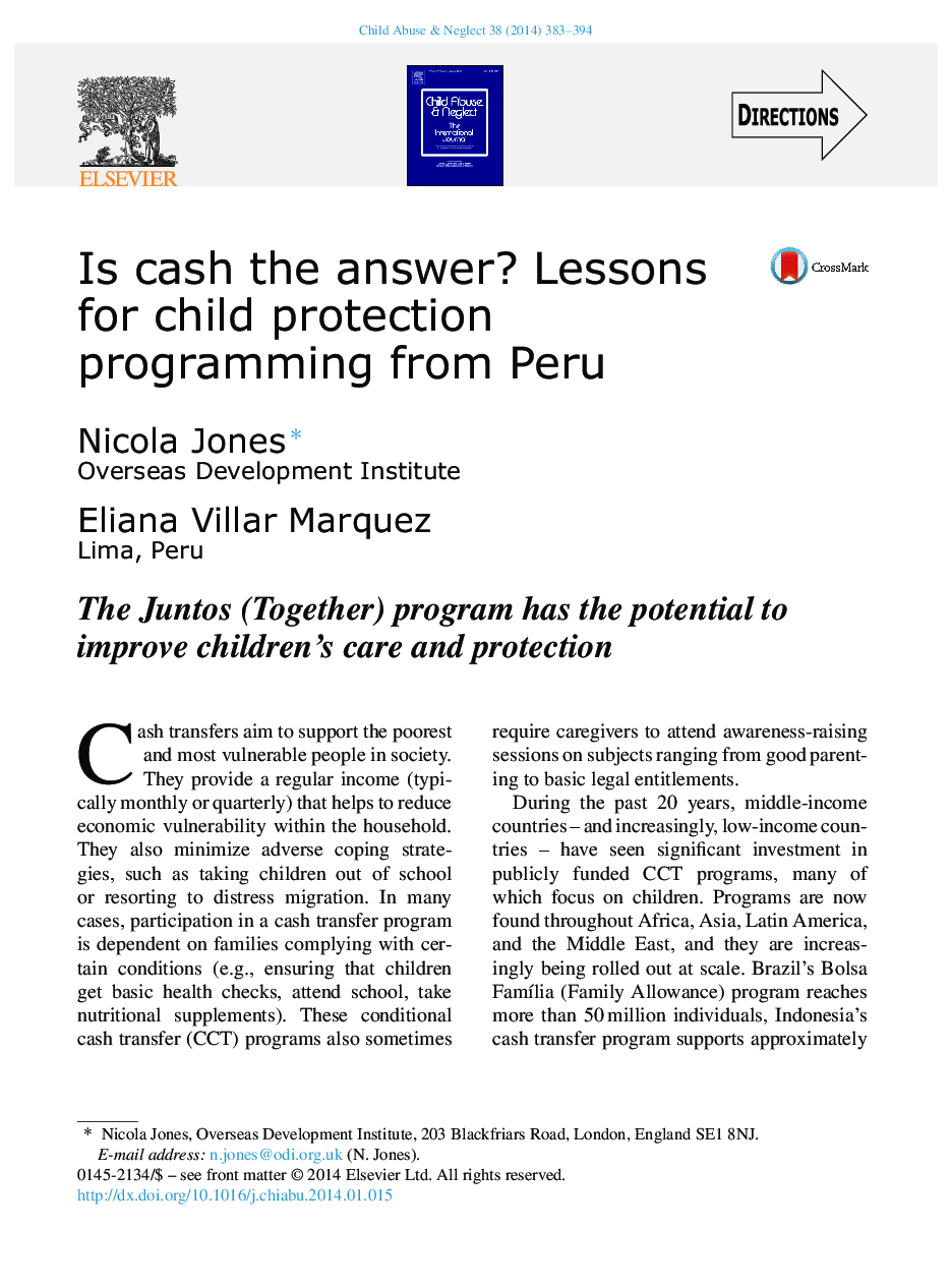 Is cash the answer? Lessons for child protection programming from Peru