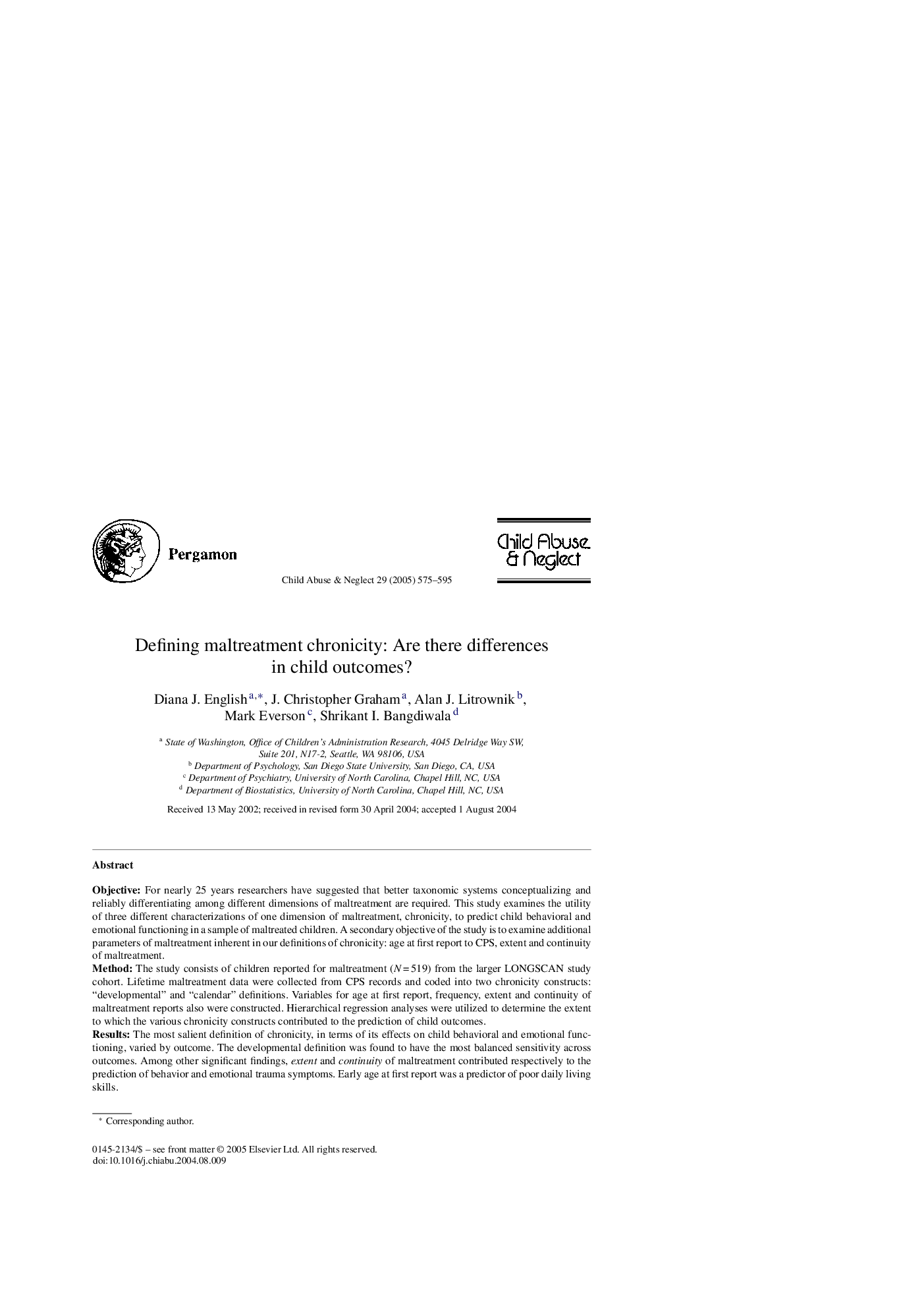 Defining maltreatment chronicity: Are there differences in child outcomes?