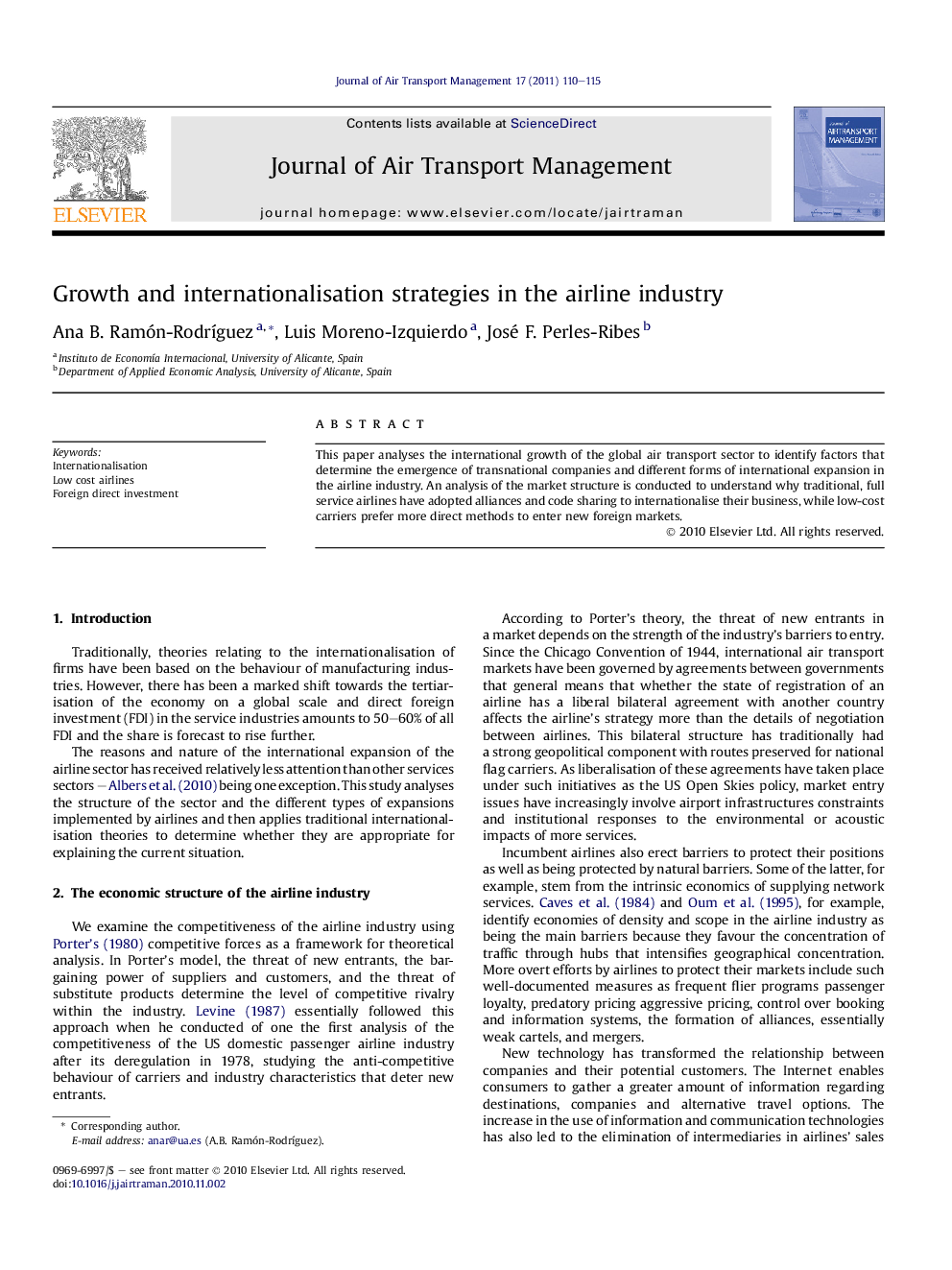 عکس صفحه اول مقاله: Growth and internationalisation strategies in the airline industry Growth and internationalisation strategies in the airline industry