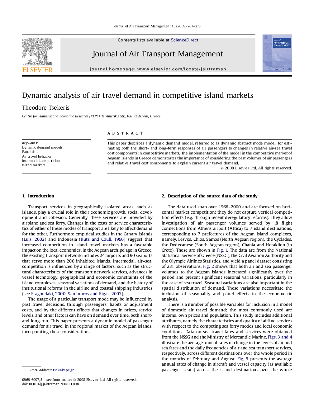 Dynamic analysis of air travel demand in competitive island markets