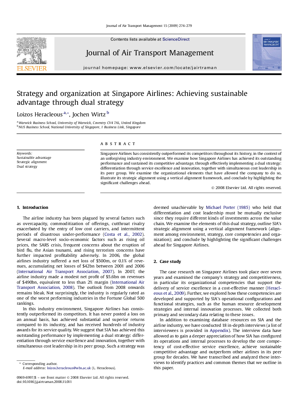 Strategy and organization at Singapore Airlines: Achieving sustainable advantage through dual strategy