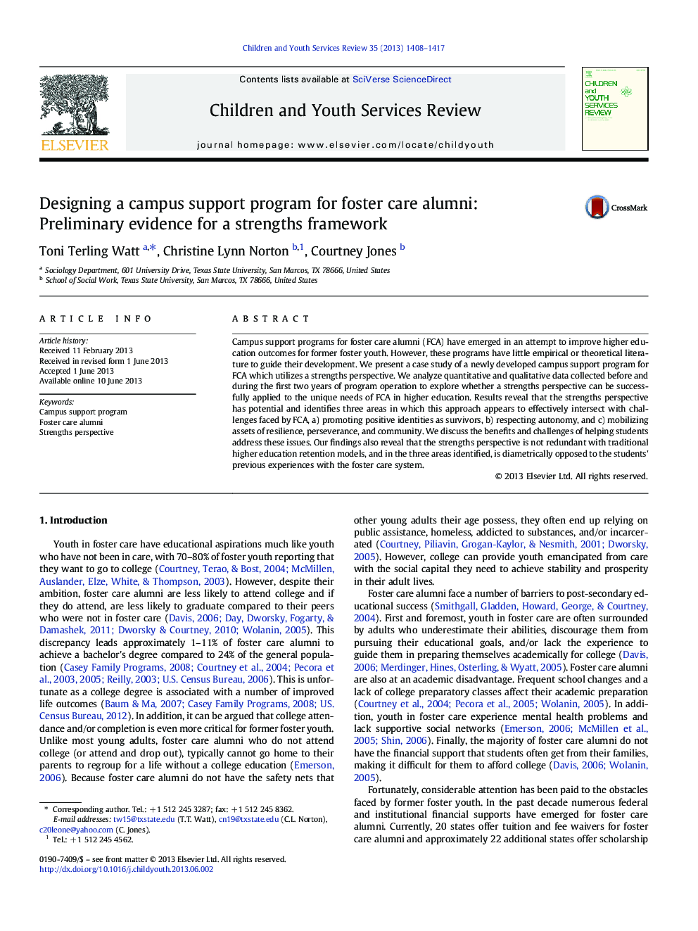 Designing a campus support program for foster care alumni: Preliminary evidence for a strengths framework