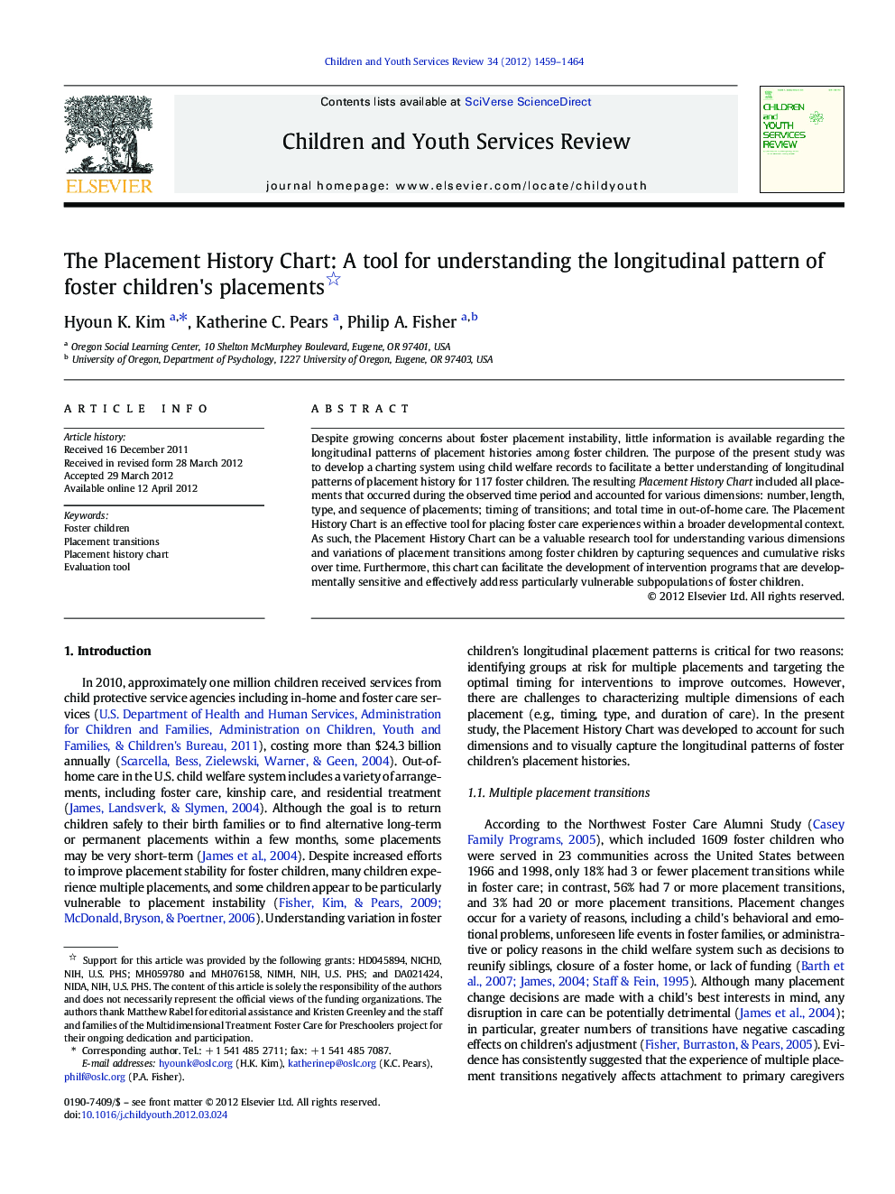 The Placement History Chart: A tool for understanding the longitudinal pattern of foster children's placements