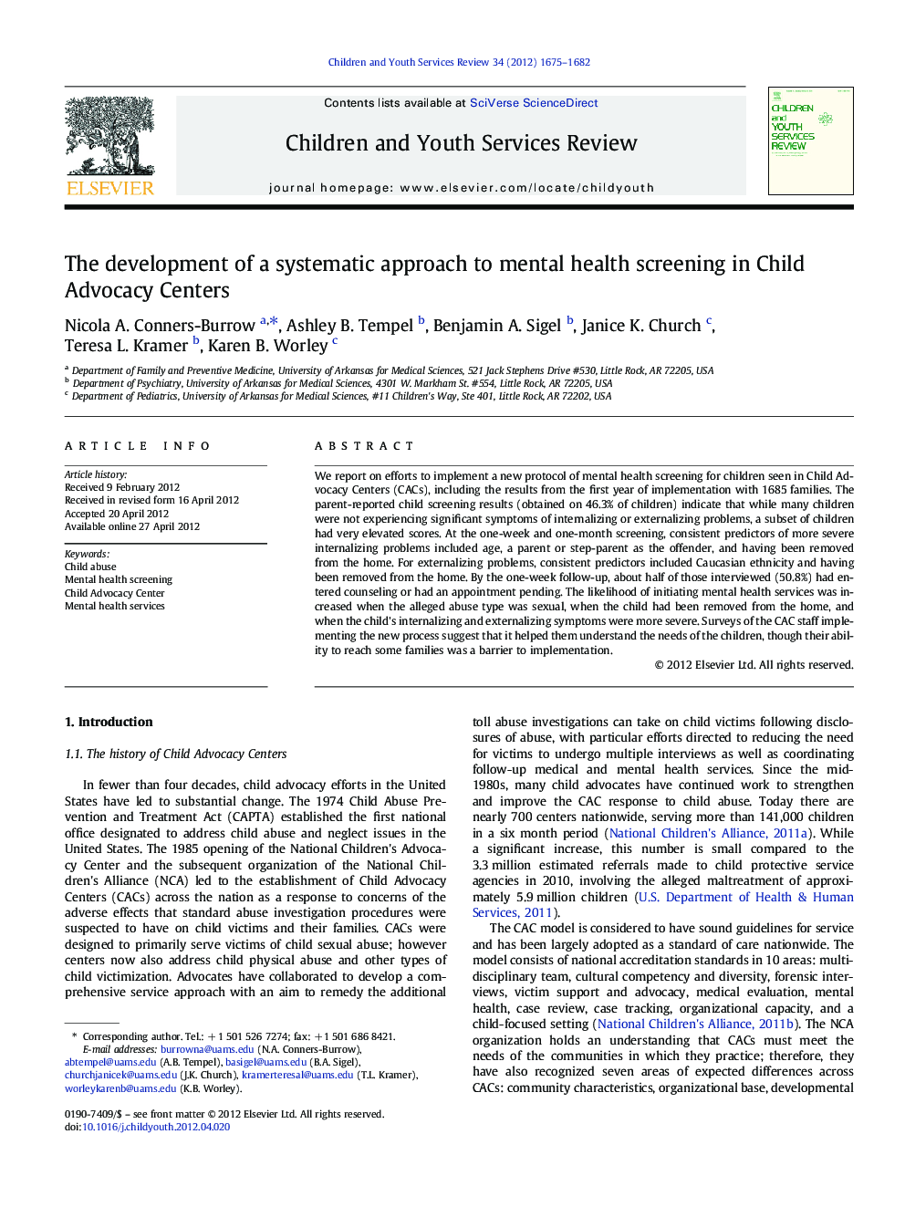 The development of a systematic approach to mental health screening in Child Advocacy Centers