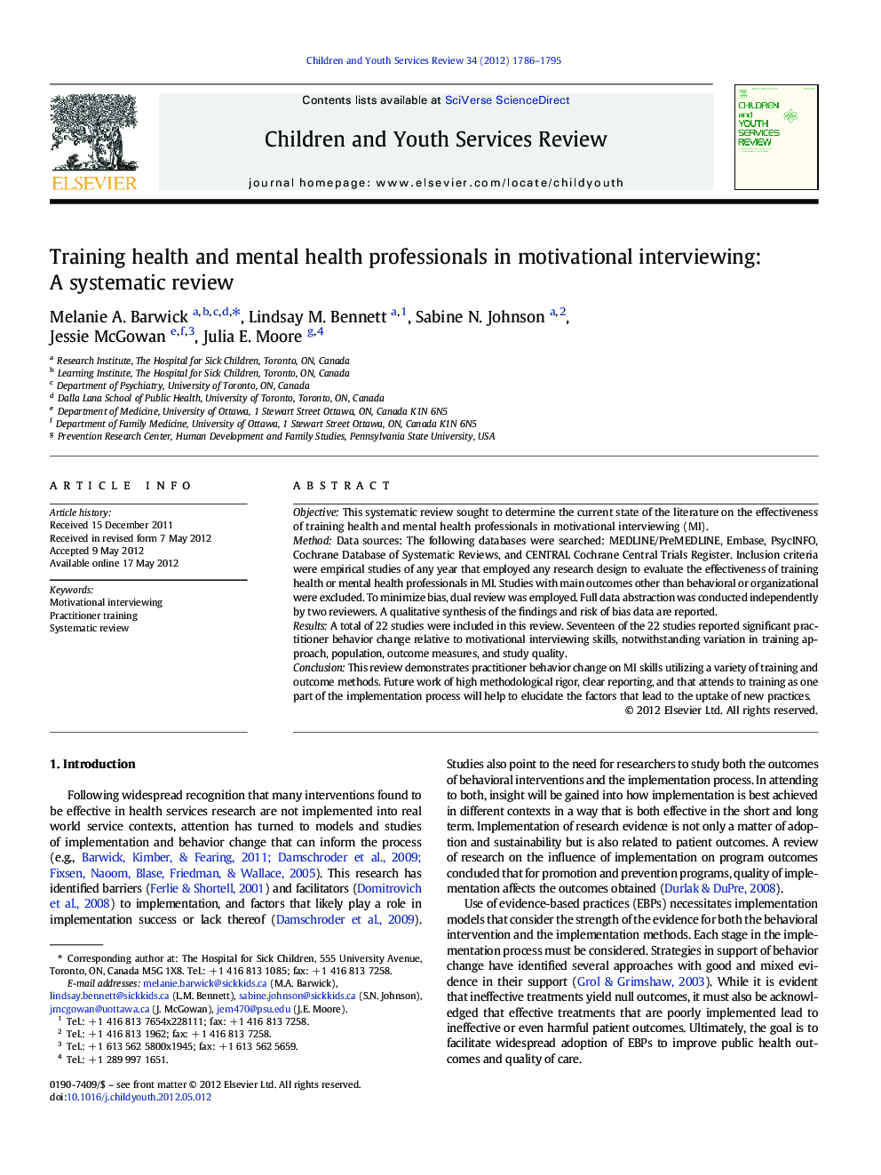 Training health and mental health professionals in motivational interviewing: A systematic review