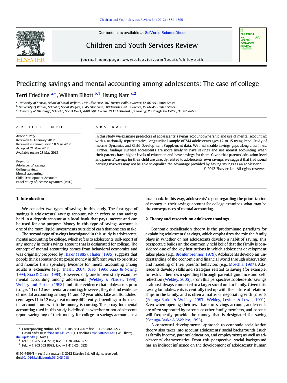 Predicting savings and mental accounting among adolescents: The case of college