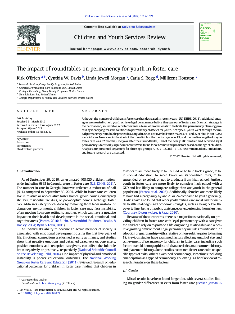 The impact of roundtables on permanency for youth in foster care