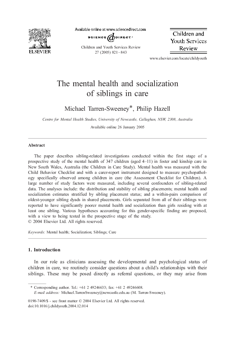 The mental health and socialization of siblings in care