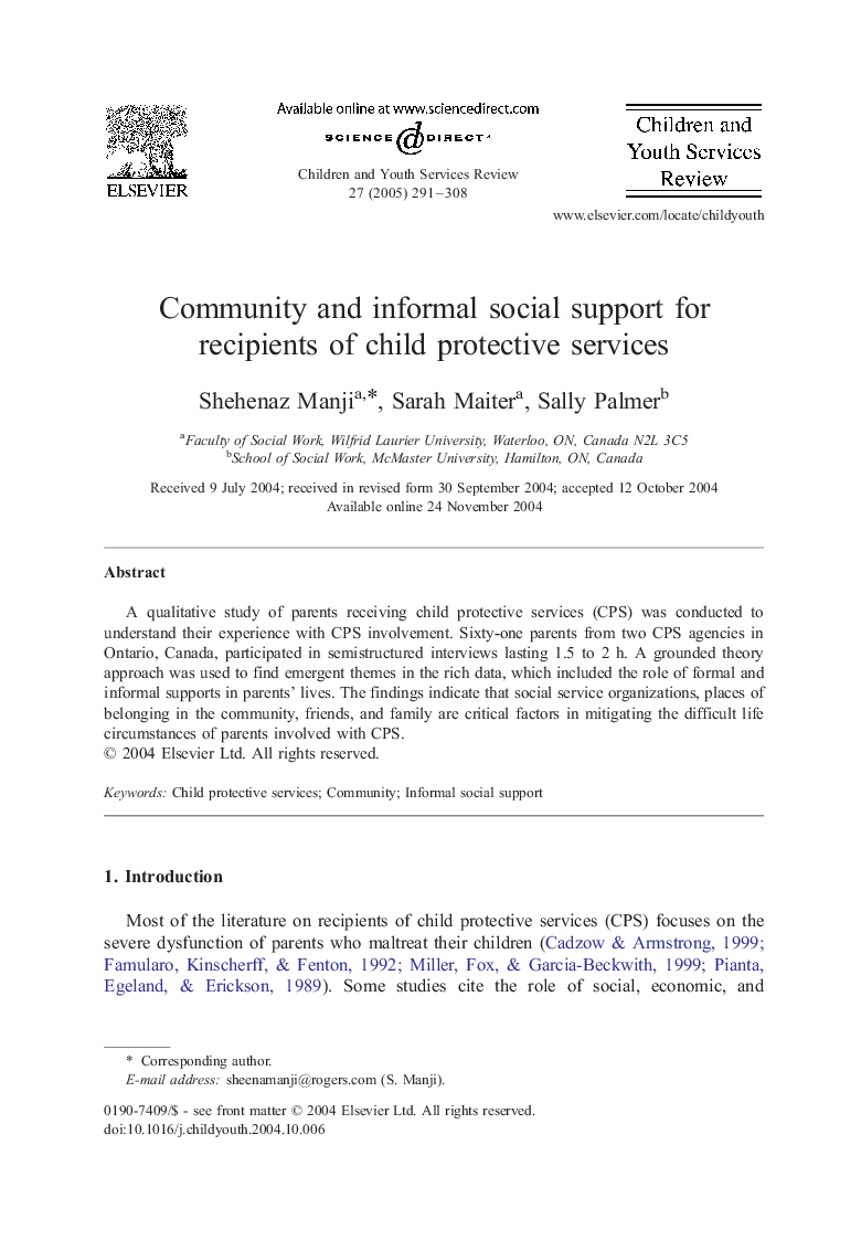 Community and informal social support for recipients of child protective services