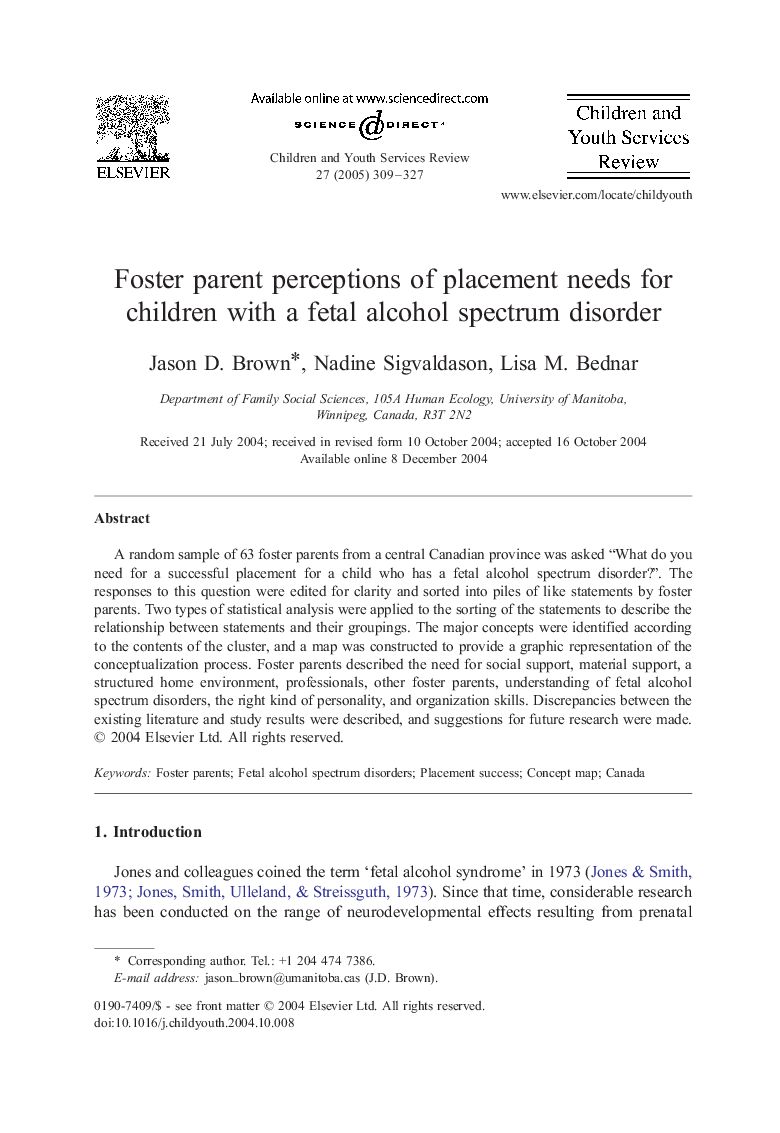 Foster parent perceptions of placement needs for children with a fetal alcohol spectrum disorder