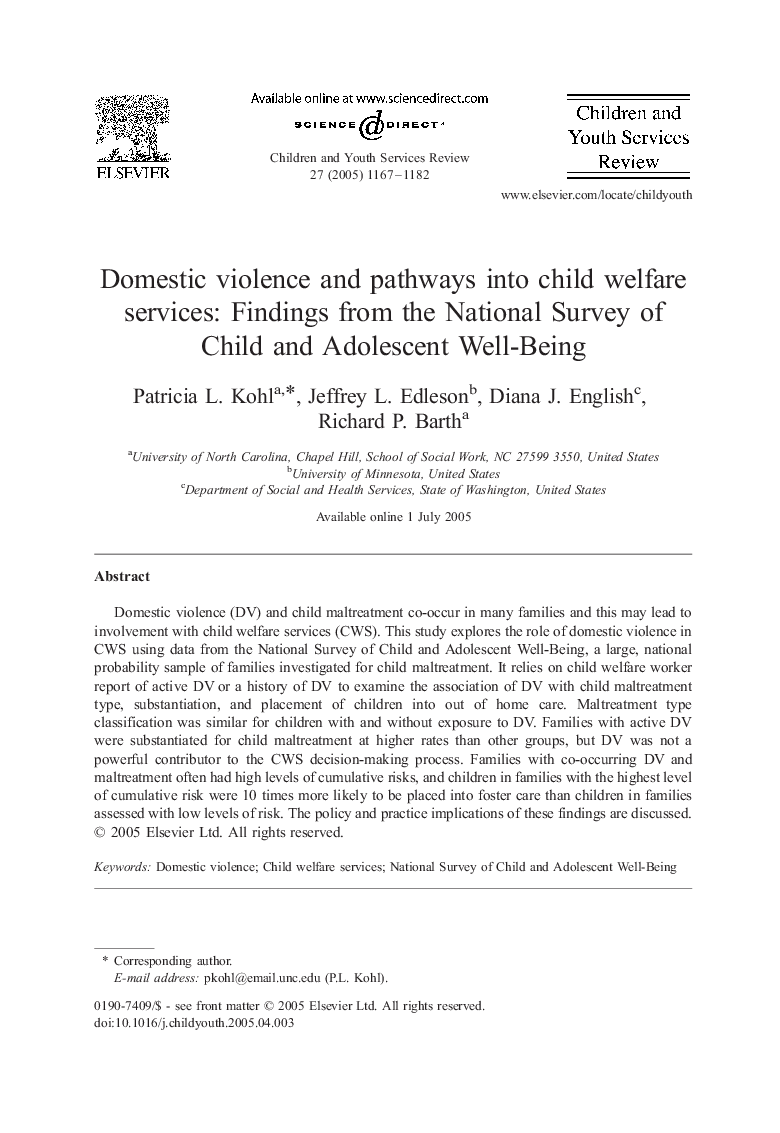 Domestic violence and pathways into child welfare services: Findings from the National Survey of Child and Adolescent Well-Being
