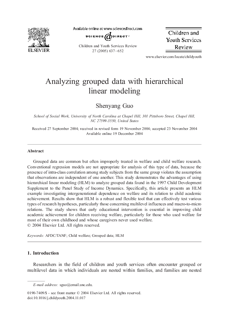 Analyzing grouped data with hierarchical linear modeling