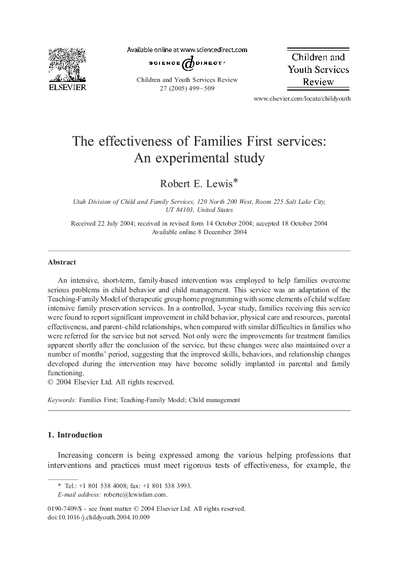 The effectiveness of Families First services: An experimental study