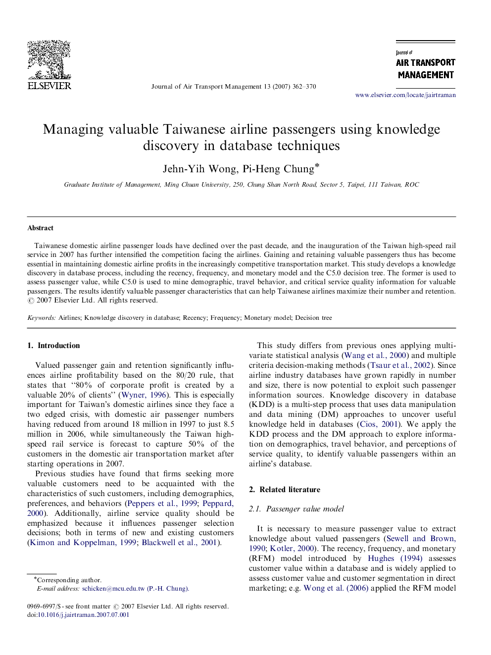 Managing valuable Taiwanese airline passengers using knowledge discovery in database techniques