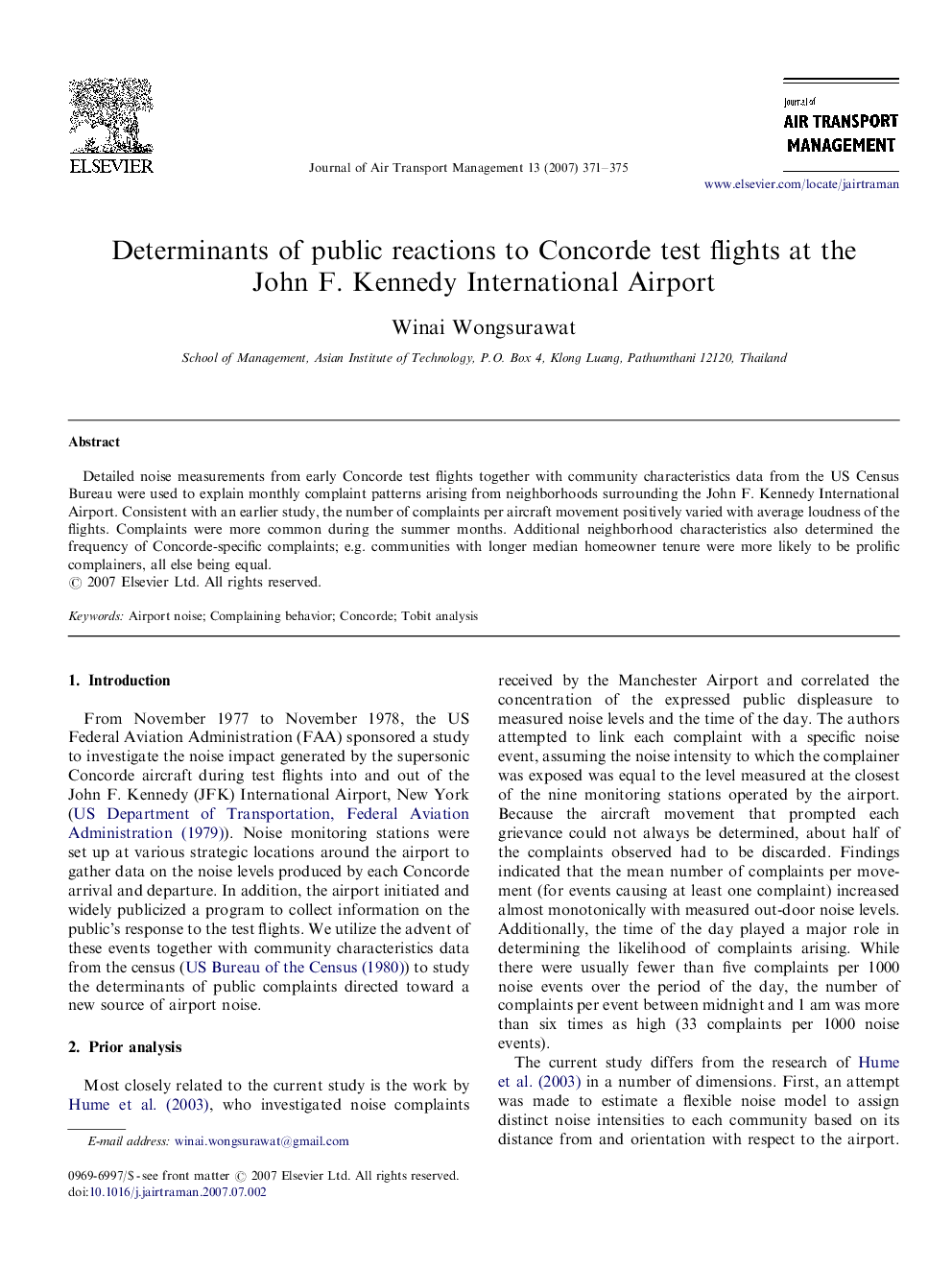 Determinants of public reactions to Concorde test flights at the John F. Kennedy International Airport