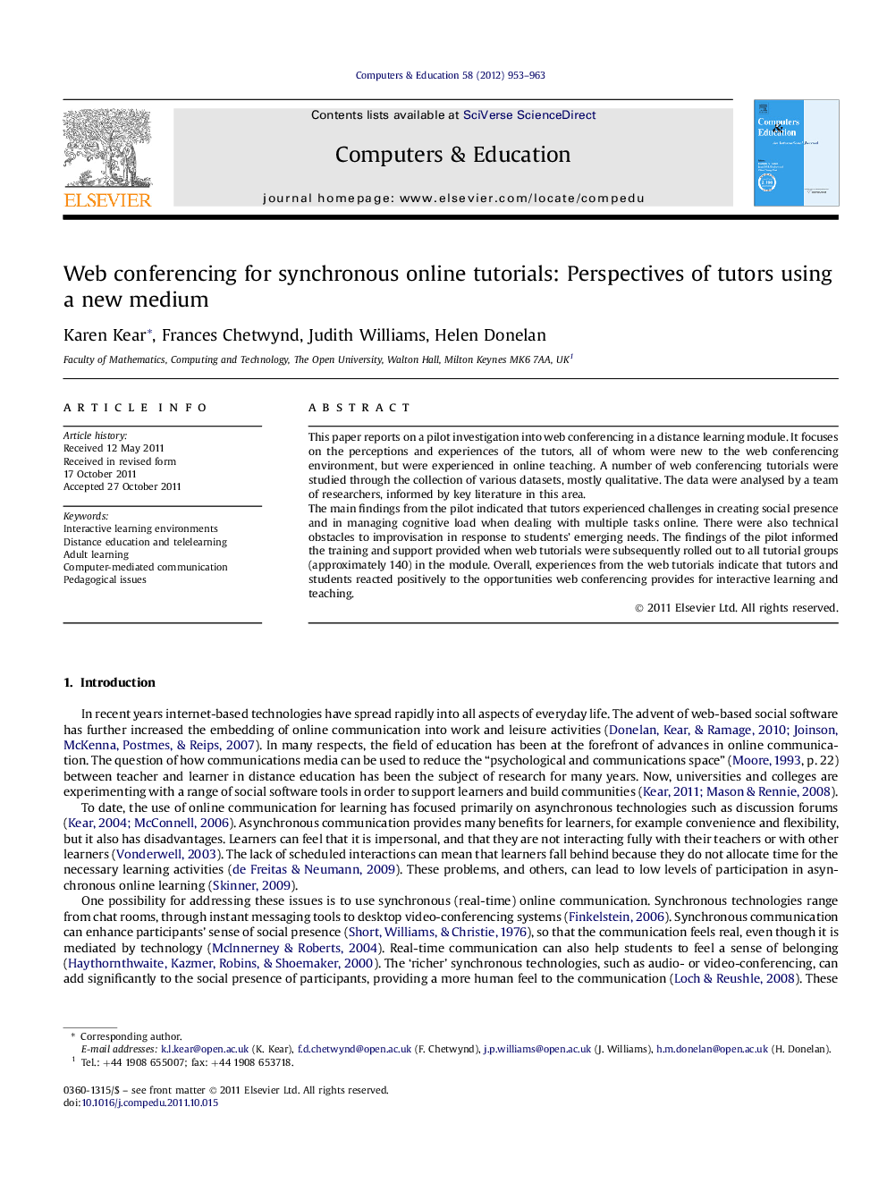 Web conferencing for synchronous online tutorials: Perspectives of tutors using a new medium