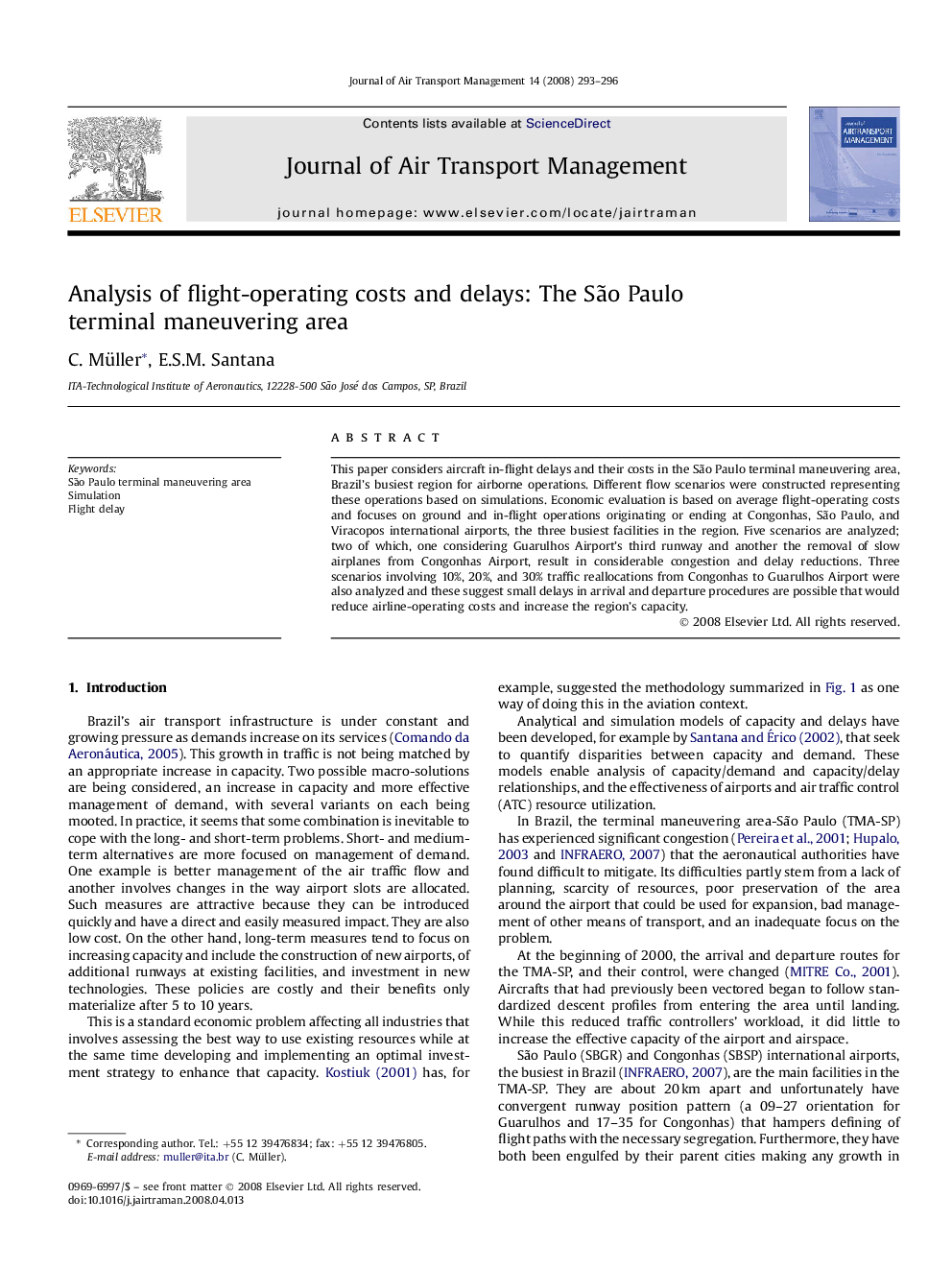 Analysis of flight-operating costs and delays: The São Paulo terminal maneuvering area