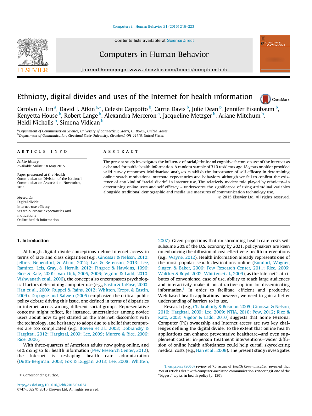 Ethnicity, digital divides and uses of the Internet for health information