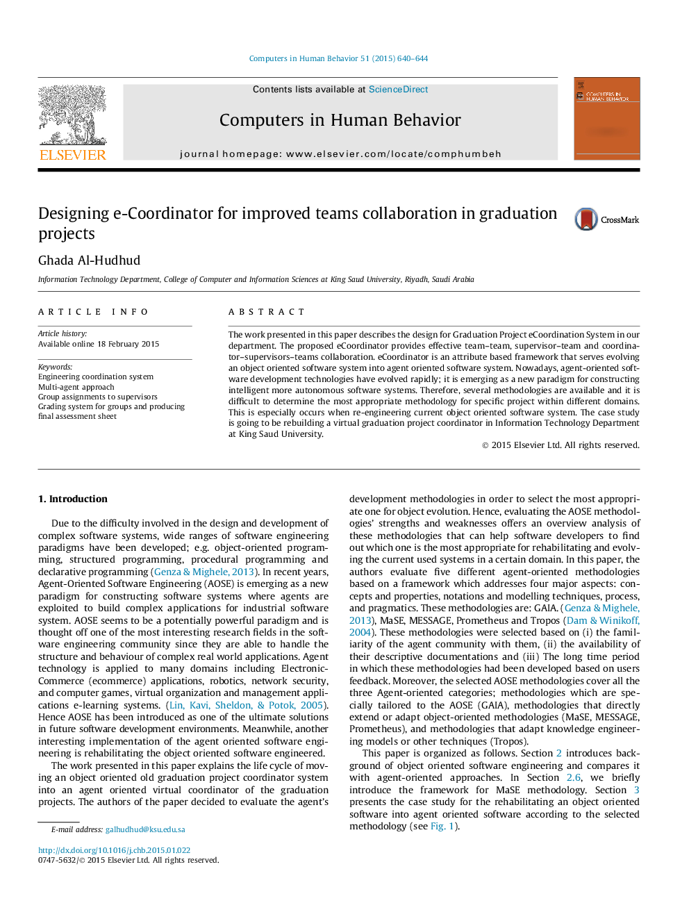 Designing e-Coordinator for improved teams collaboration in graduation projects