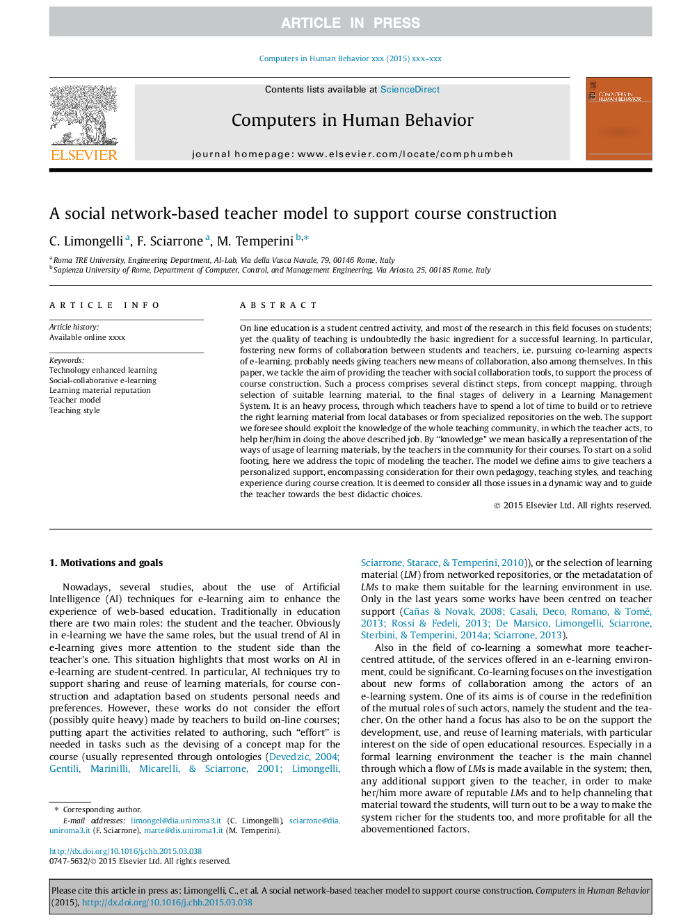 A social network-based teacher model to support course construction