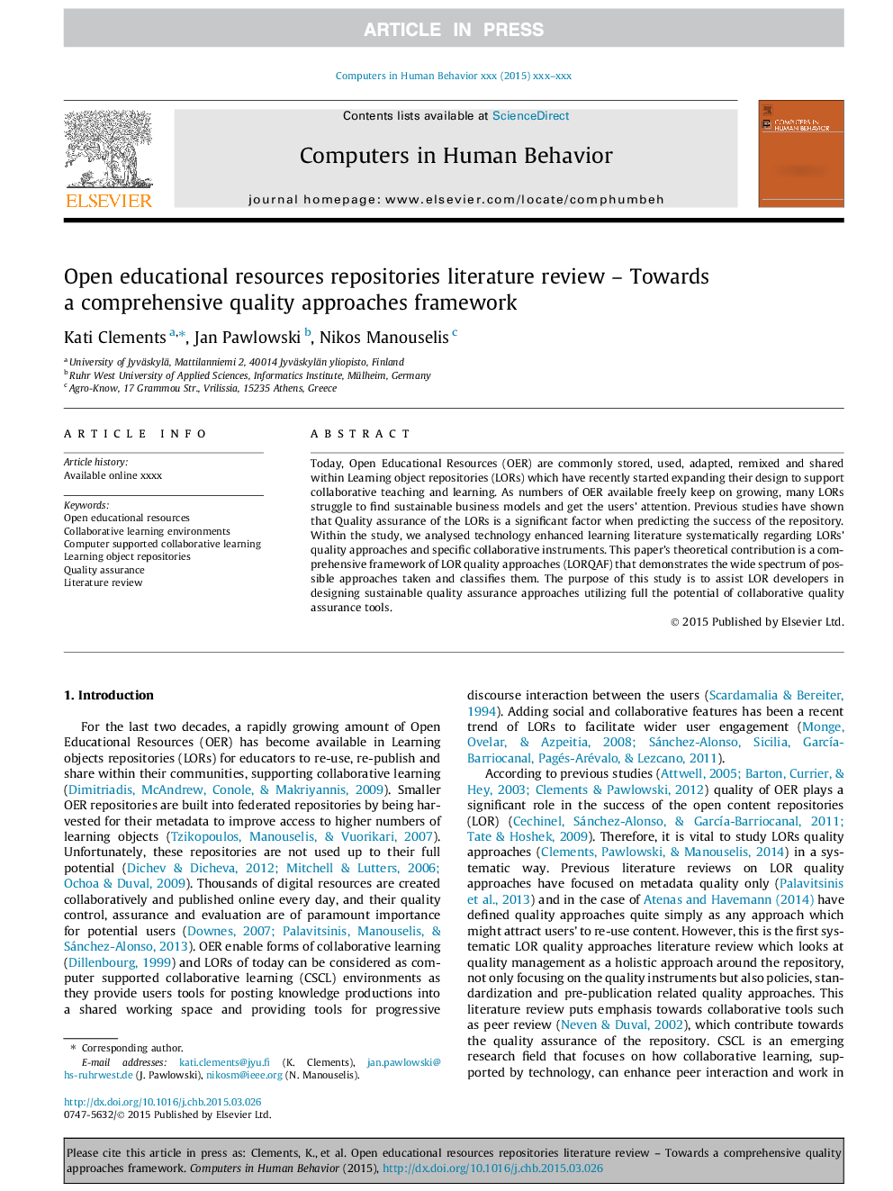 Open educational resources repositories literature review - Towards a comprehensive quality approaches framework