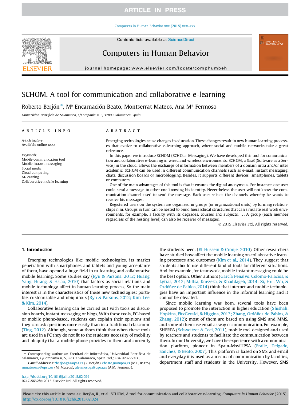 SCHOM. A tool for communication and collaborative e-learning