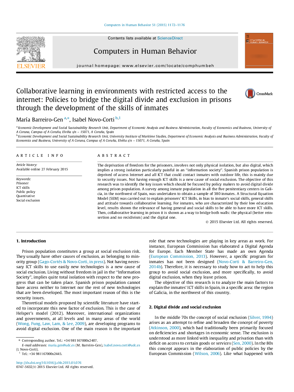 Collaborative learning in environments with restricted access to the internet: Policies to bridge the digital divide and exclusion in prisons through the development of the skills of inmates