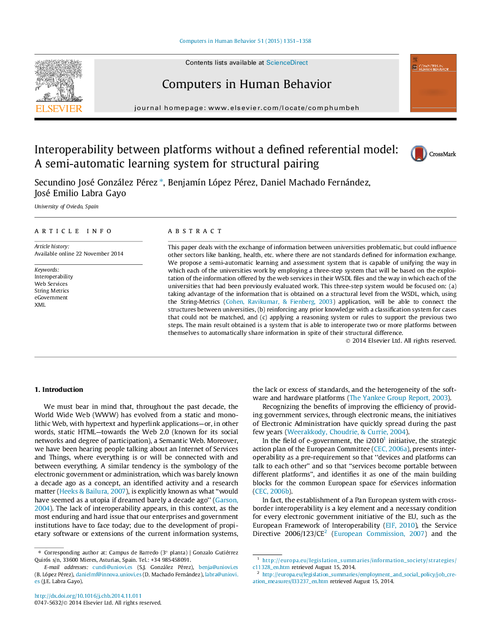 Interoperability between platforms without a defined referential model: A semi-automatic learning system for structural pairing