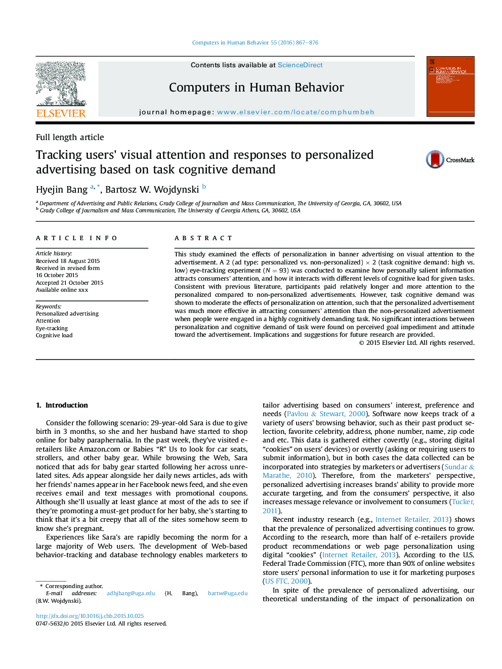 Tracking users' visual attention and responses to personalized advertising based on task cognitive demand