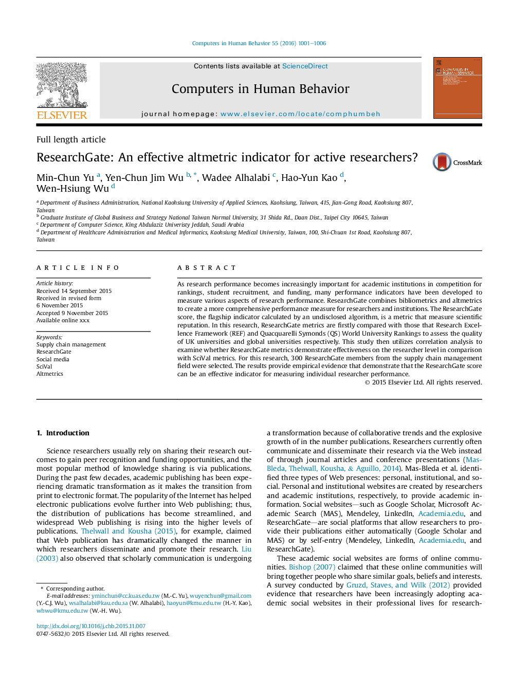 ResearchGate: An effective altmetric indicator for active researchers?