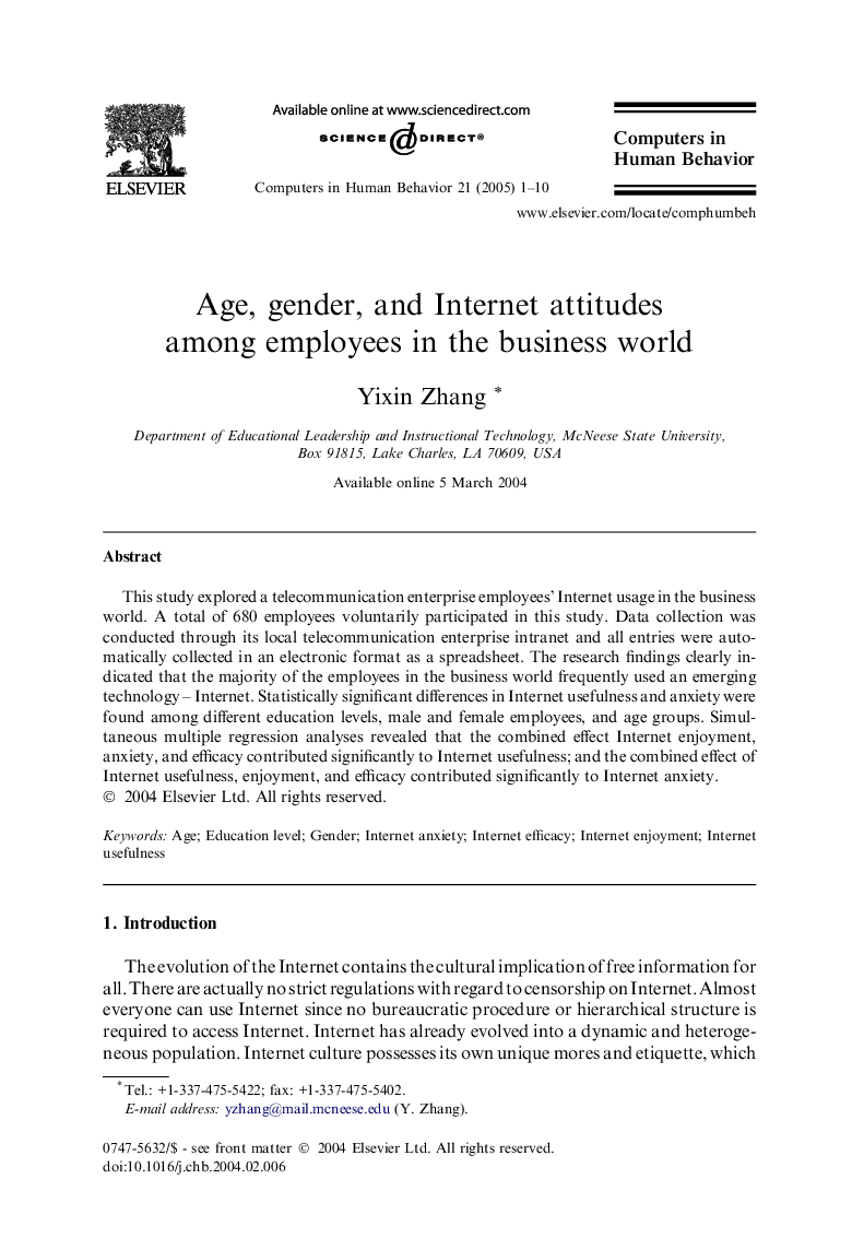 Age, gender, and Internet attitudes among employees in the business world