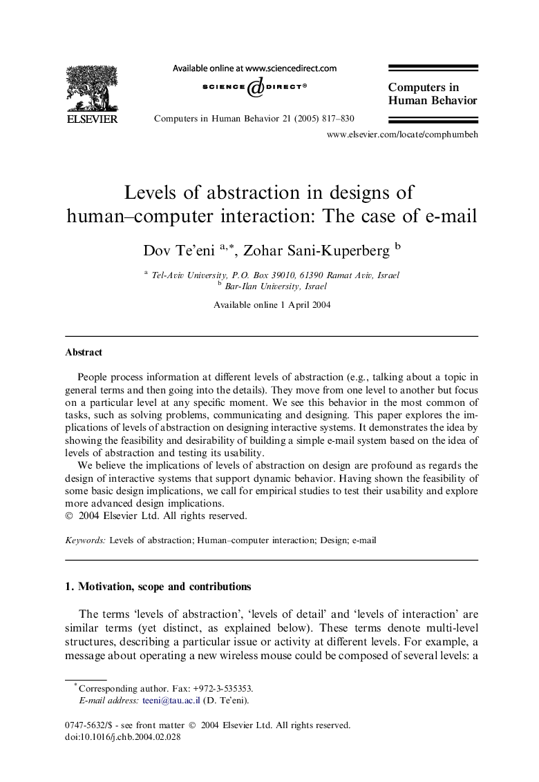 Levels of abstraction in designs of human-computer interaction: The case of e-mail