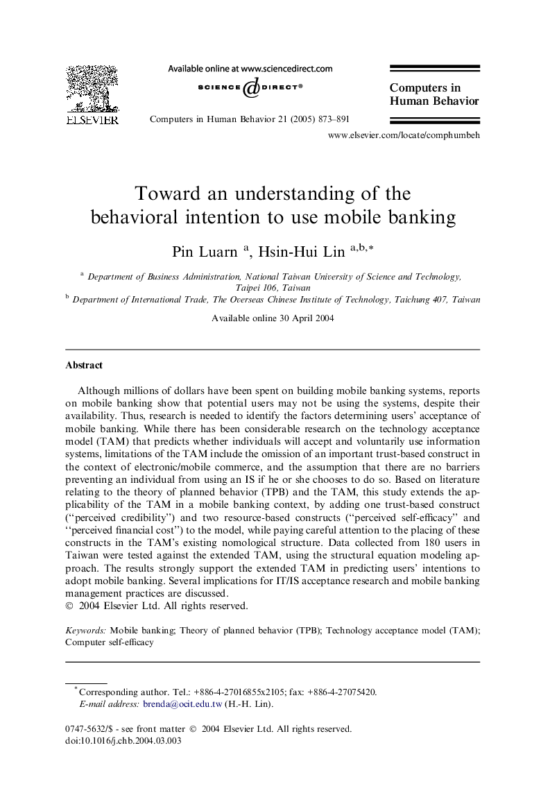 Toward an understanding of the behavioral intention to use mobile banking