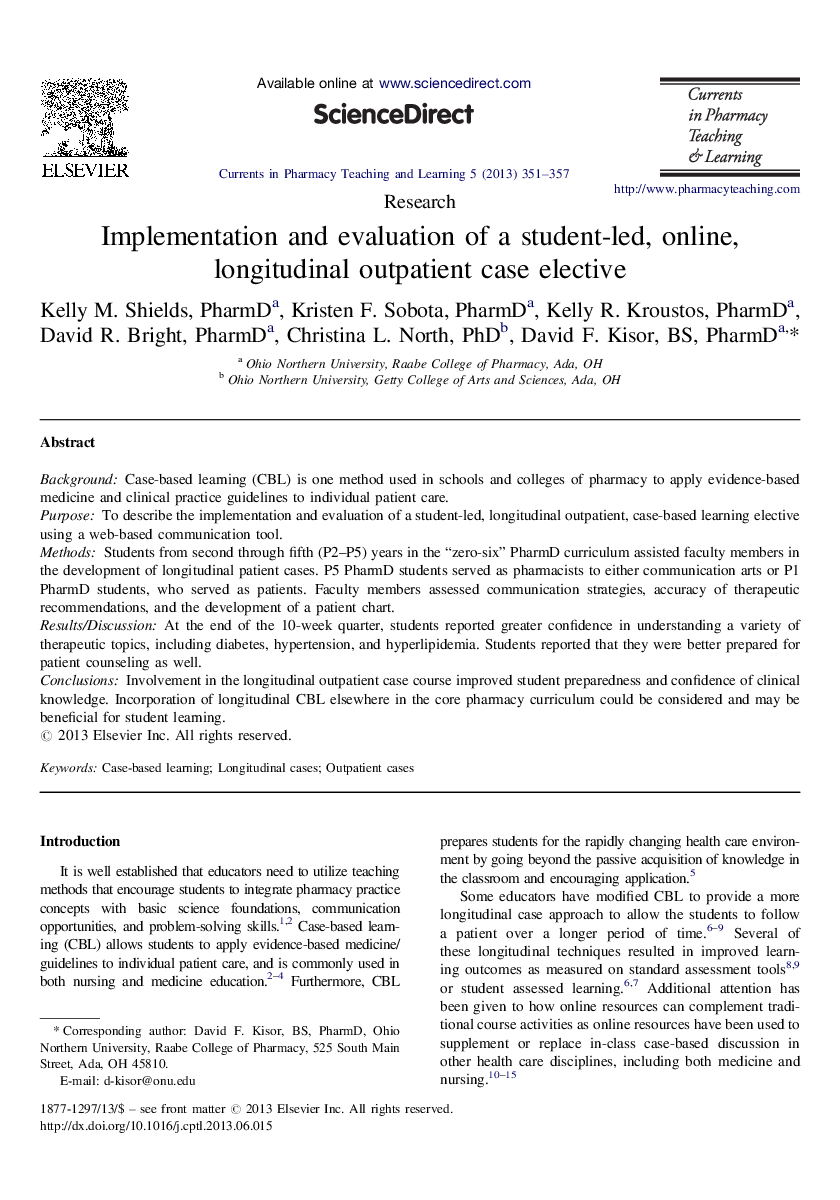 Implementation and evaluation of a student-led, online, longitudinal outpatient case elective