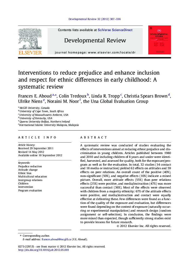 Interventions to reduce prejudice and enhance inclusion and respect for ethnic differences in early childhood: A systematic review