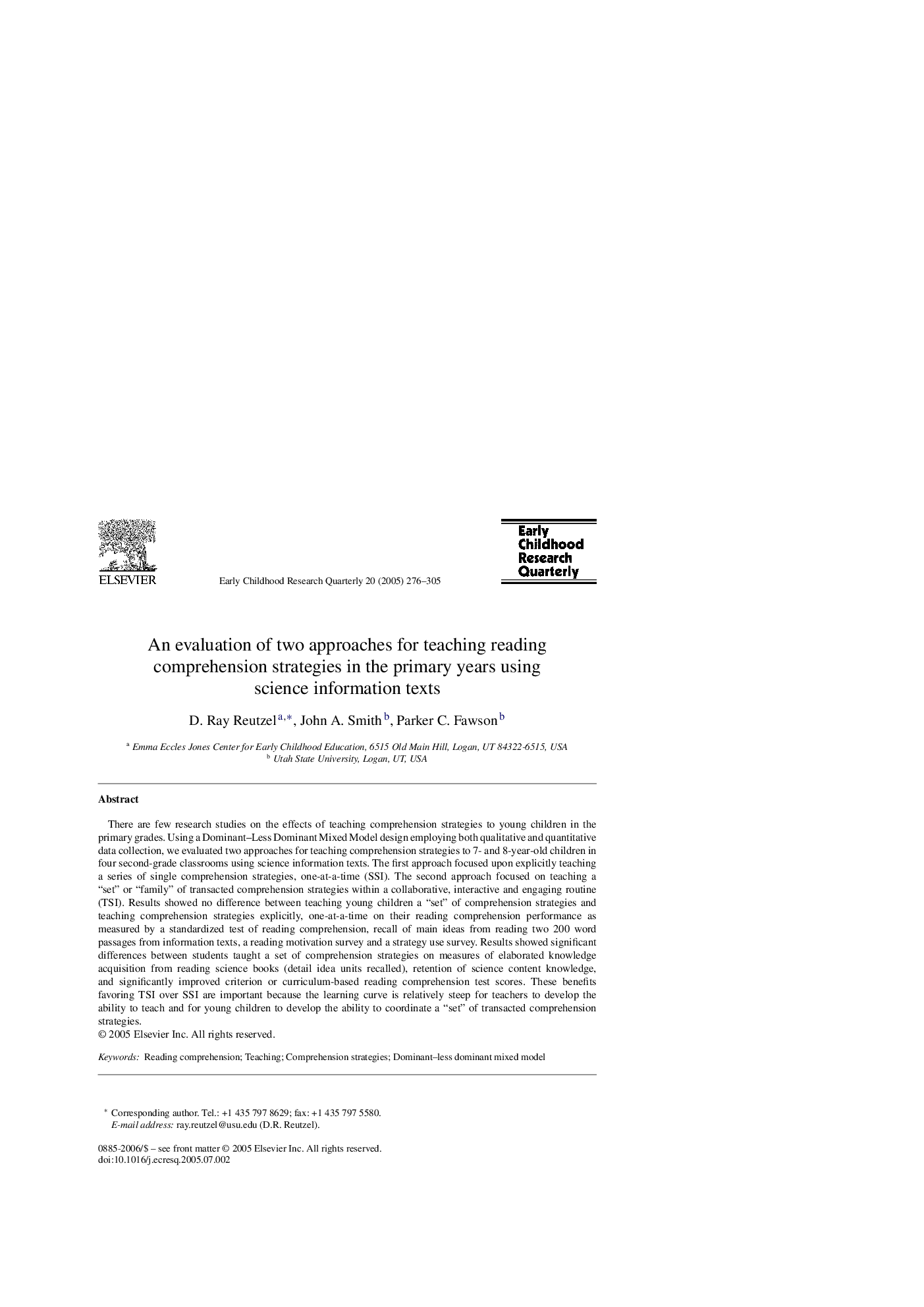 An evaluation of two approaches for teaching reading comprehension strategies in the primary years using science information texts