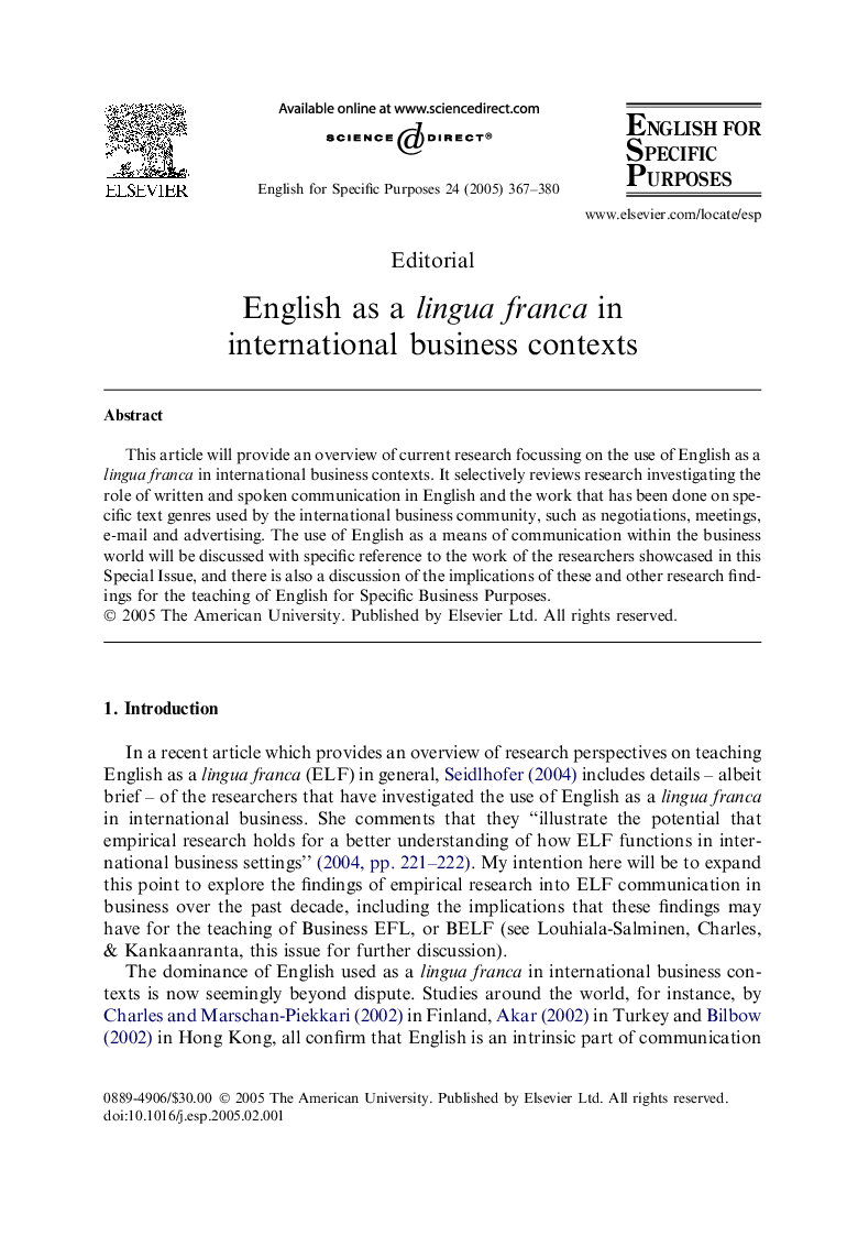 English as a lingua franca in international business contexts