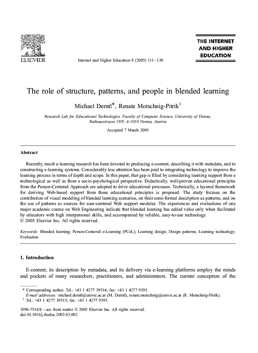 The role of structure, patterns, and people in blended learning