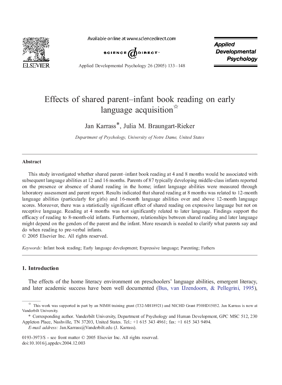 Effects of shared parent-infant book reading on early language acquisition