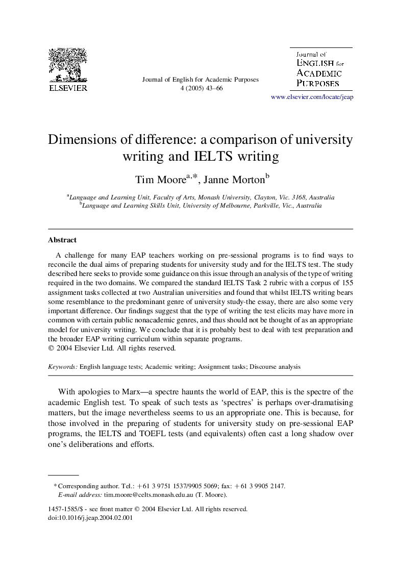 Dimensions of difference: a comparison of university writing and IELTS writing