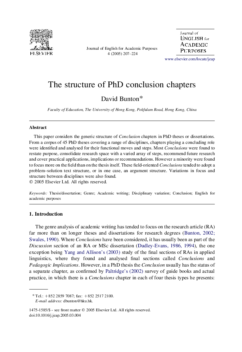 The structure of PhD conclusion chapters