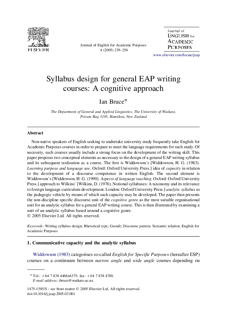 Syllabus design for general EAP writing courses: A cognitive approach