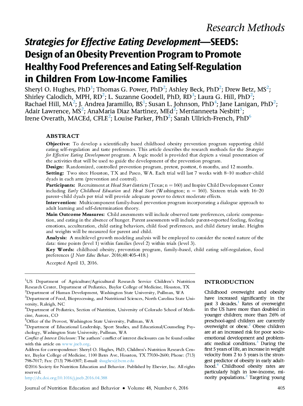 Strategies for Effective Eating Development-SEEDS: Design of an Obesity Prevention Program to Promote Healthy Food Preferences and Eating Self-Regulation in Children From Low-Income Families