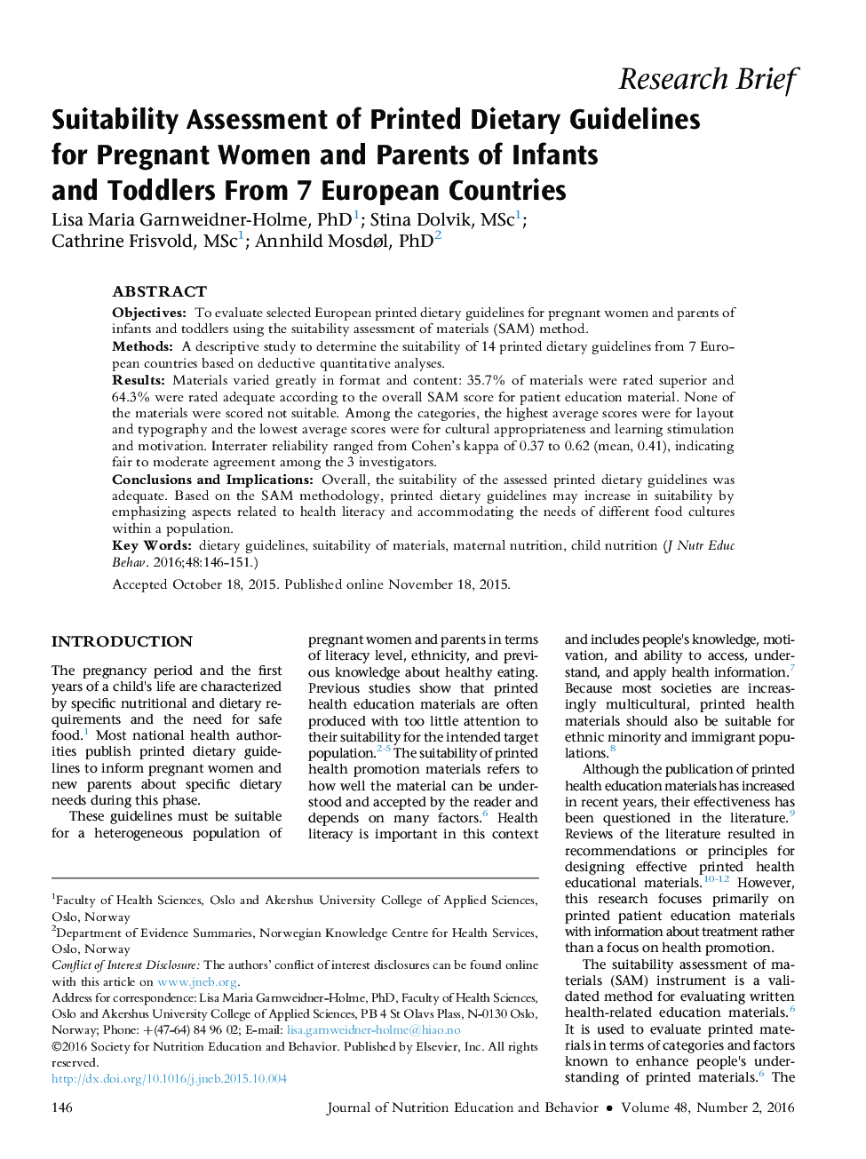 Suitability Assessment of Printed Dietary Guidelines for Pregnant Women and Parents of Infants andÂ ToddlersÂ From 7 European Countries