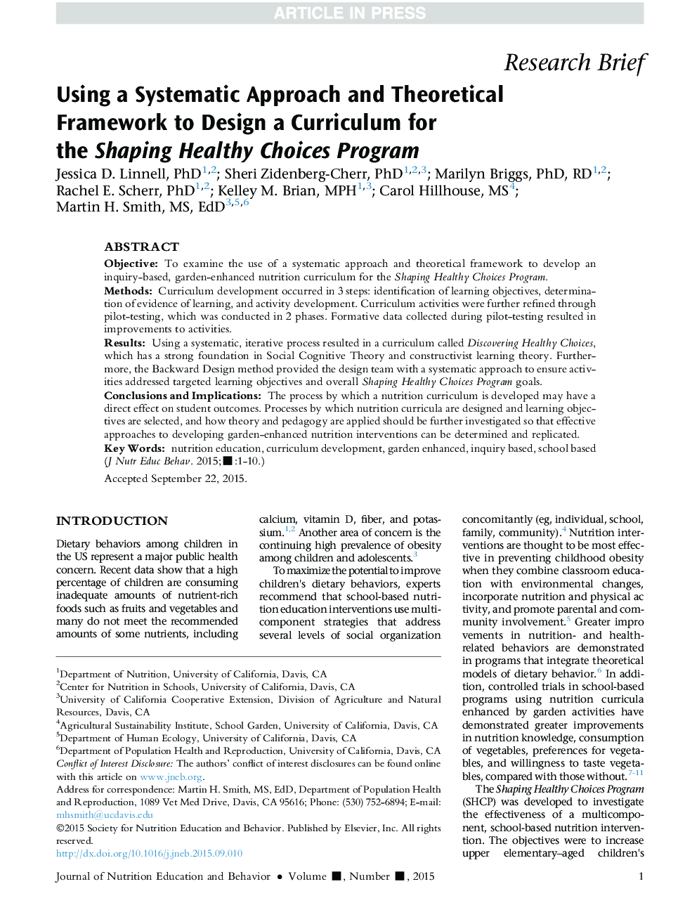 Using a Systematic Approach and Theoretical Framework toÂ Design a Curriculum for the Shaping Healthy Choices Program