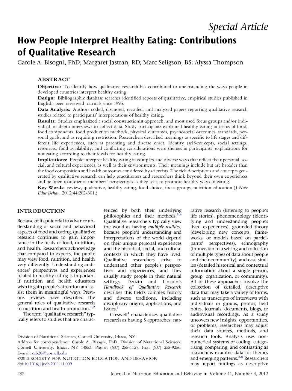 How People Interpret Healthy Eating: Contributions of Qualitative Research