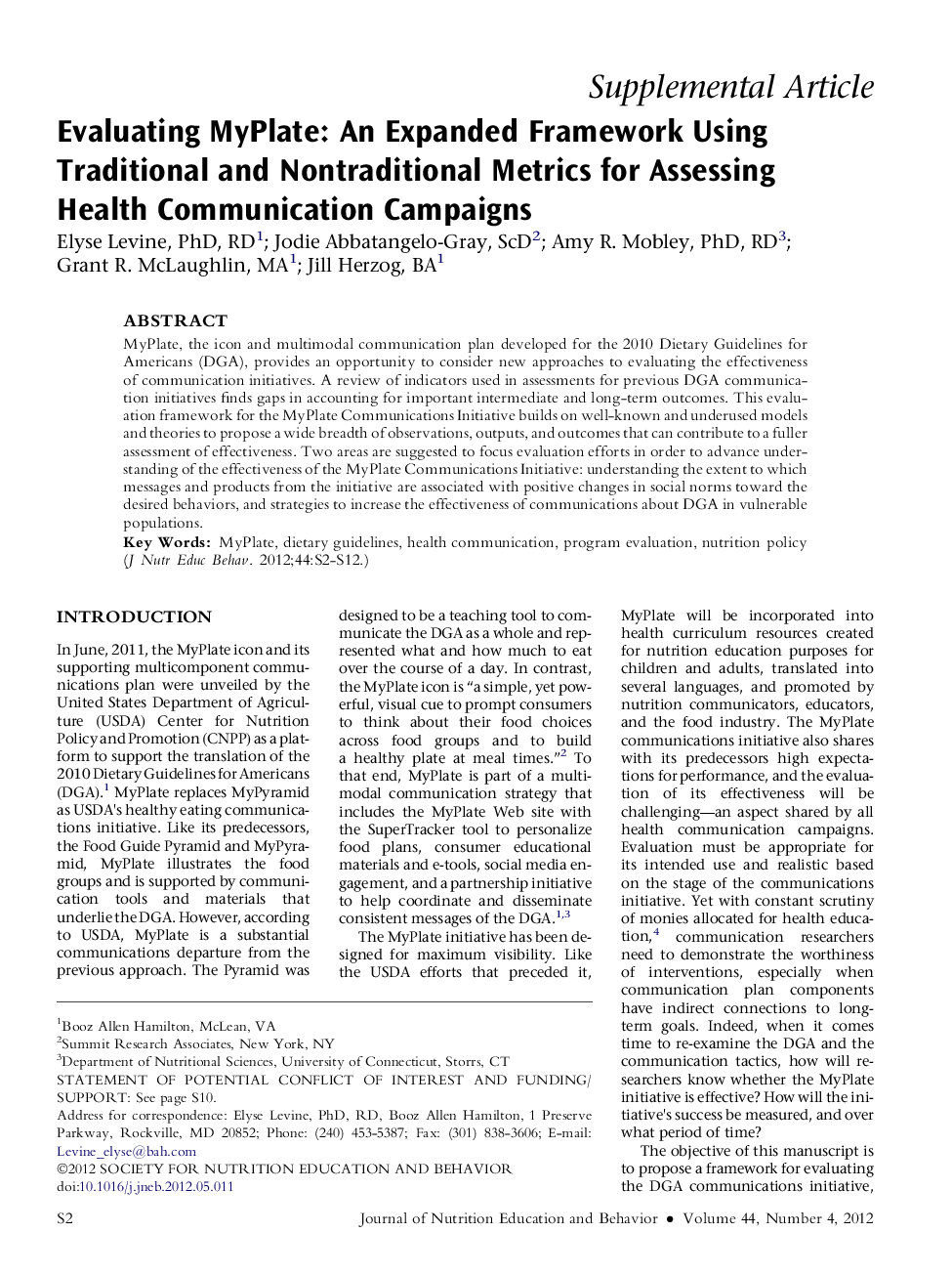 Evaluating MyPlate: An Expanded Framework Using Traditional and Nontraditional Metrics for Assessing Health Communication Campaigns