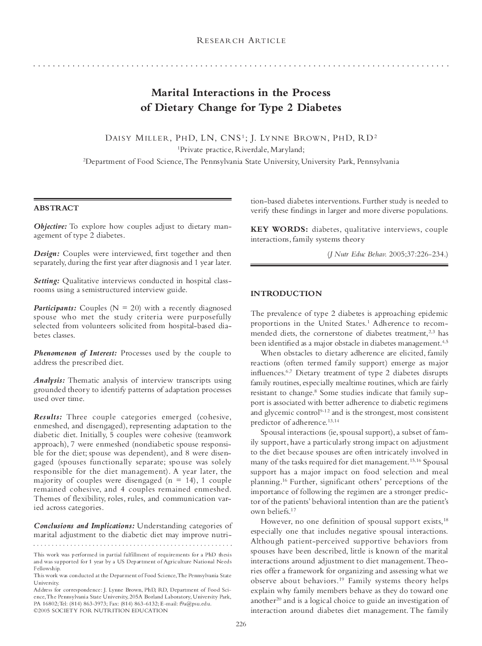 Marital Interactions in the Process of Dietary Change for Type 2 Diabetes