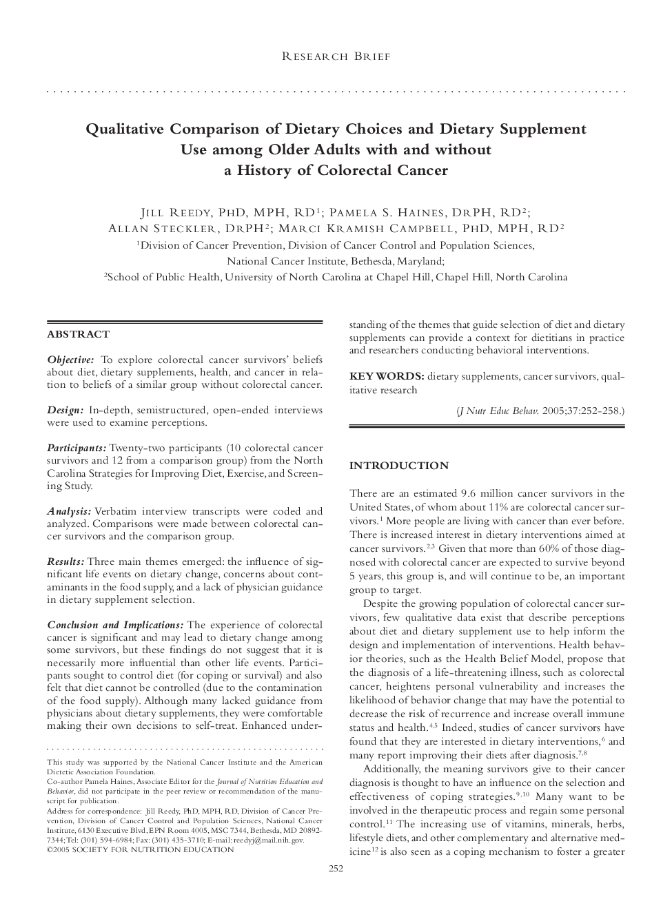 Qualitative Comparison of Dietary Choices and Dietary Supplement Use among Older Adults with and without a History of Colorectal Cancer